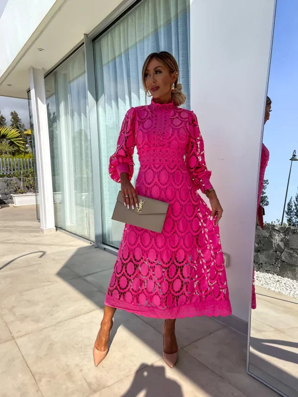 Elaina | Elegant Midi Dress with Delicate Lace Accents