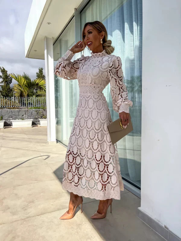Elaina | Elegant Midi Dress with Delicate Lace Accents