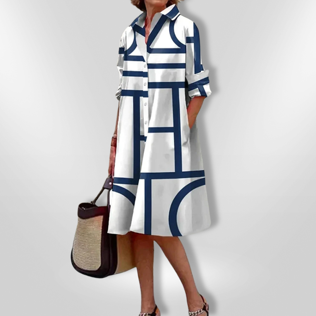 Helena | Geometric Print Midi Dress