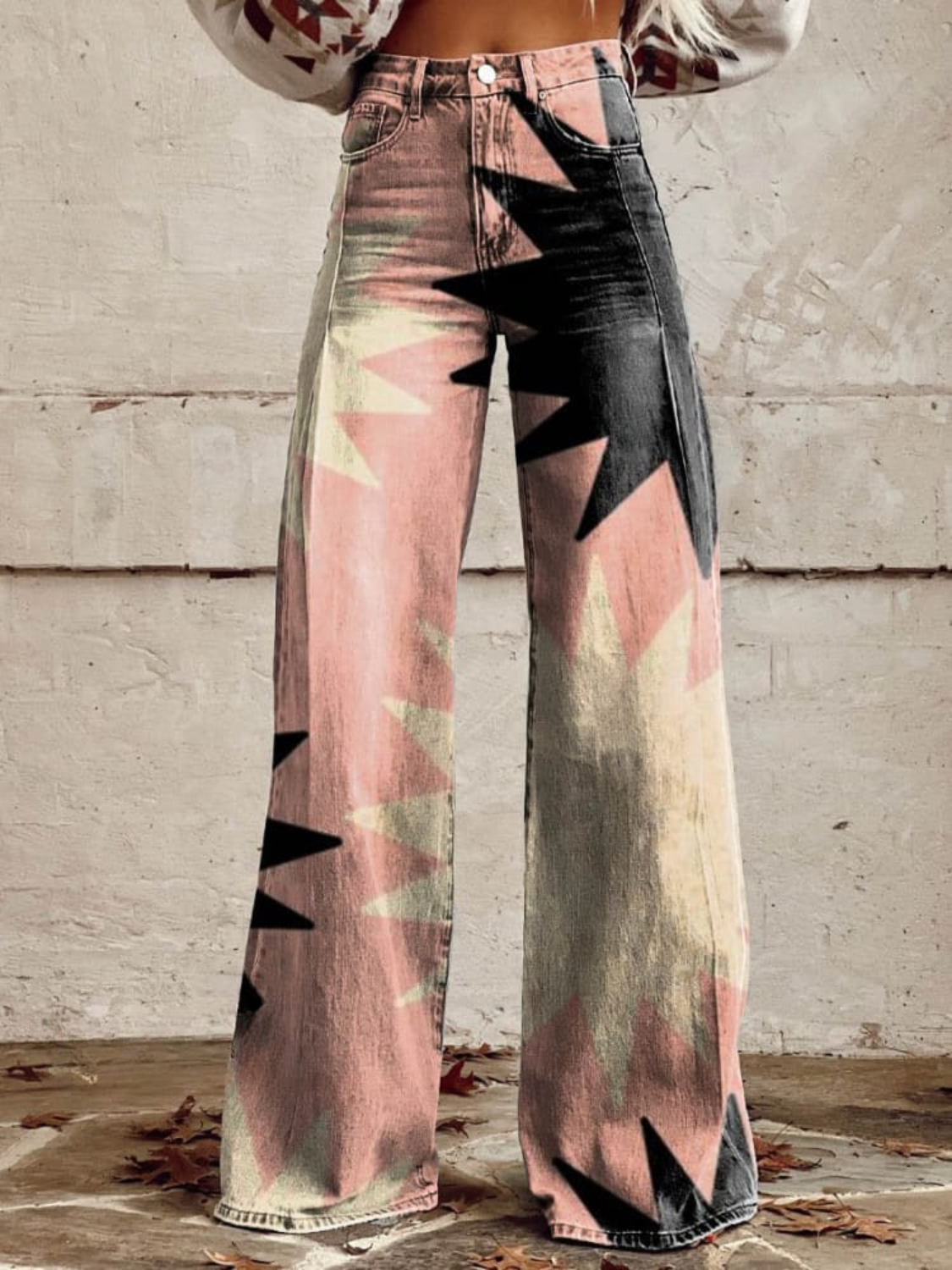 Angeline | Geometric Pattern Wide-Leg Pants