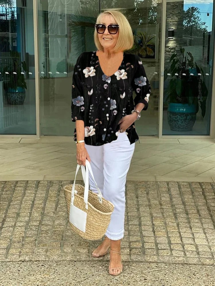 Mira | Cotton and Linen Floral Top