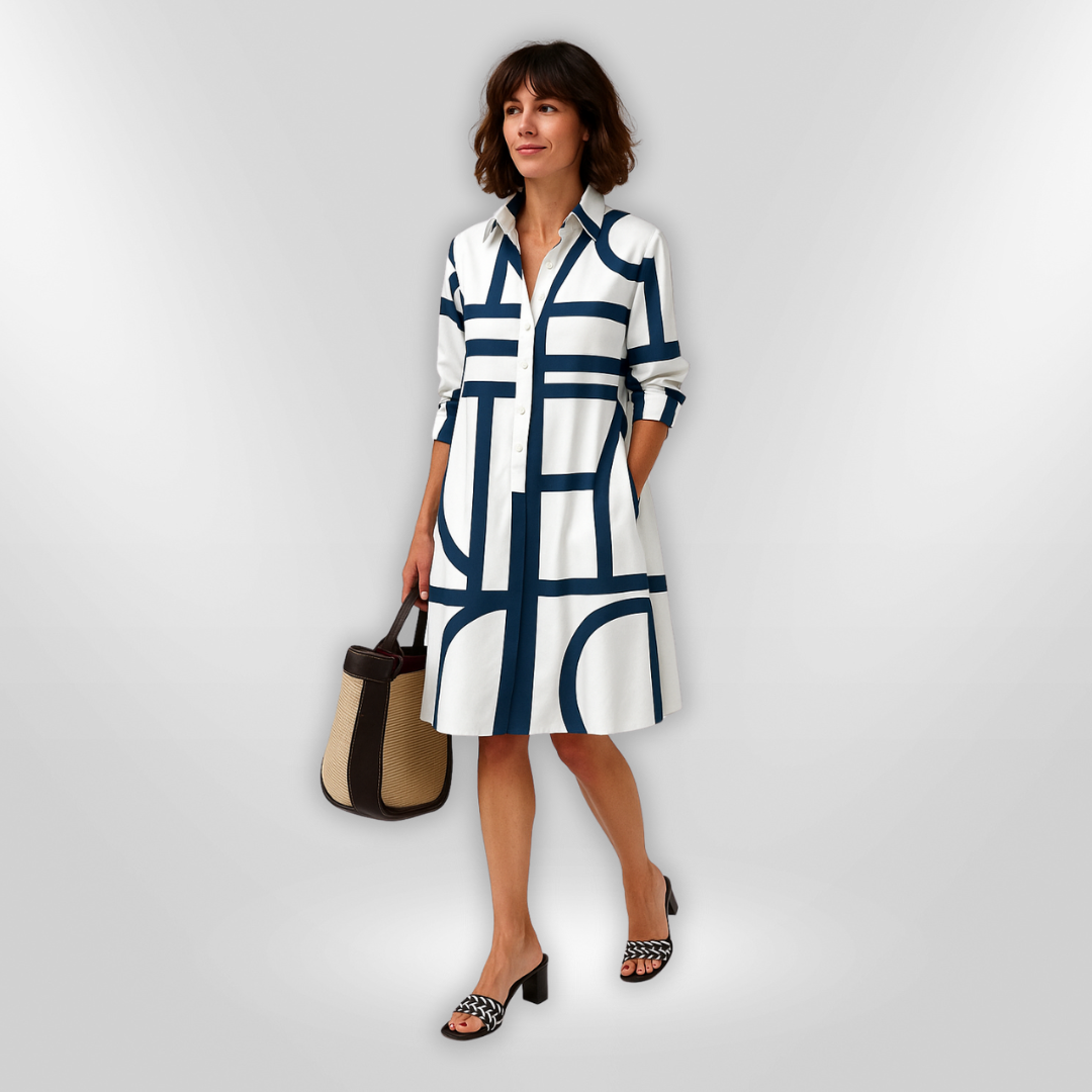 Helena | Geometric Print Midi Dress