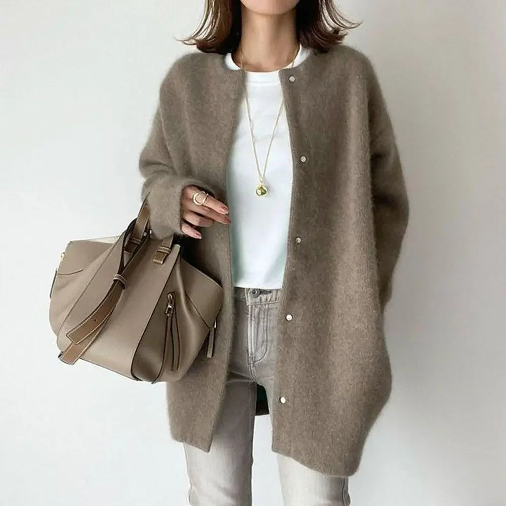 Ultrazachte gebreide bovenkleding dames losse pasvorm wollen jas herfst nieuw ontwerp afslanksensatie kleine nichestijl jas
