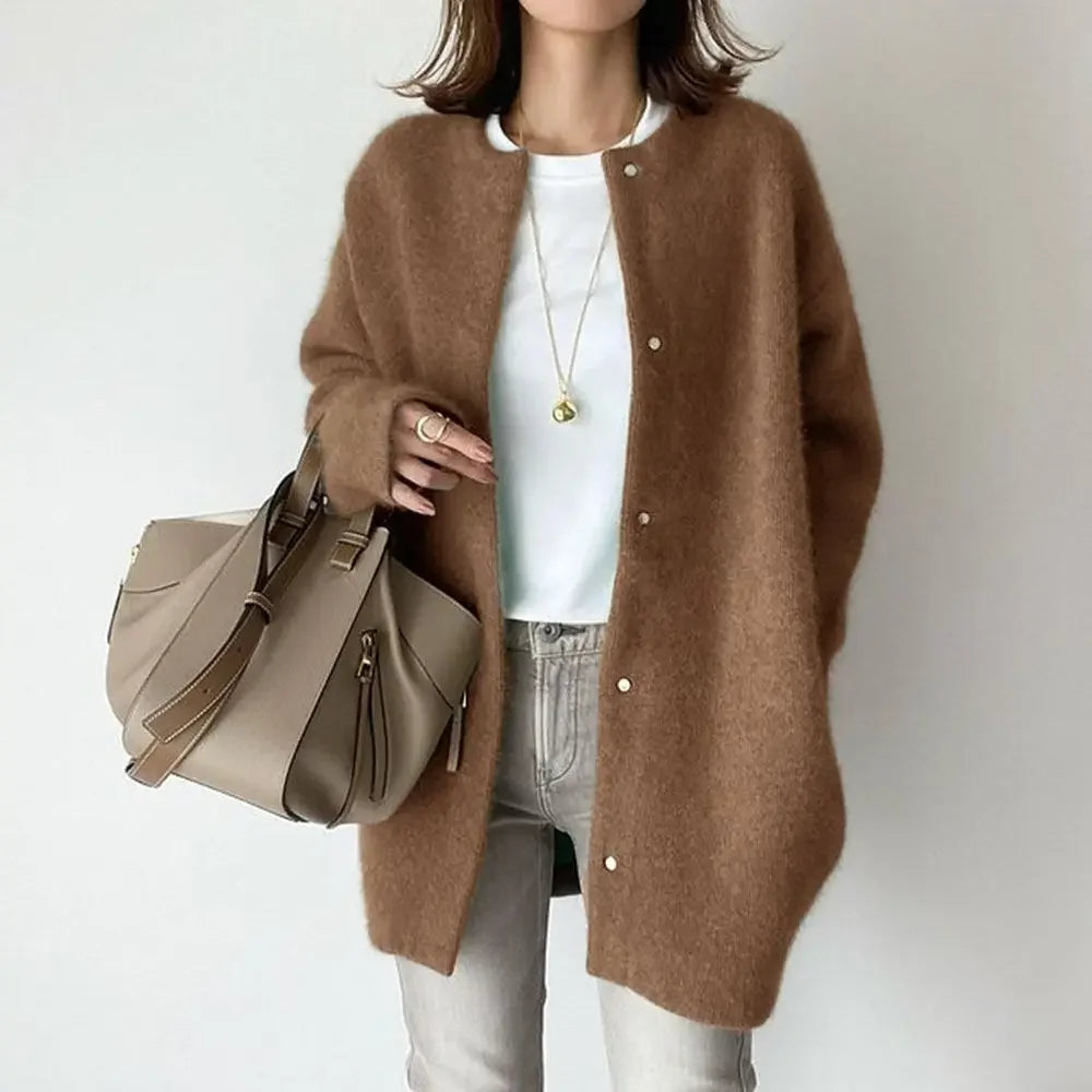 Ultrazachte gebreide bovenkleding dames losse pasvorm wollen jas herfst nieuw ontwerp afslanksensatie kleine nichestijl jas