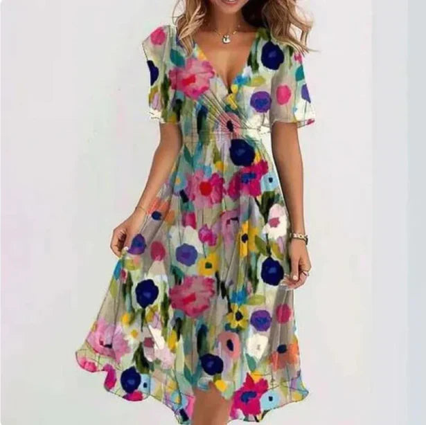 Lunara | Flowing V-Neck Maxi Dress with Elegant Detailing
