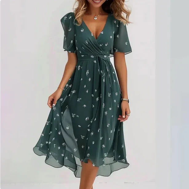 Lunara | Flowing V-Neck Maxi Dress with Elegant Detailing