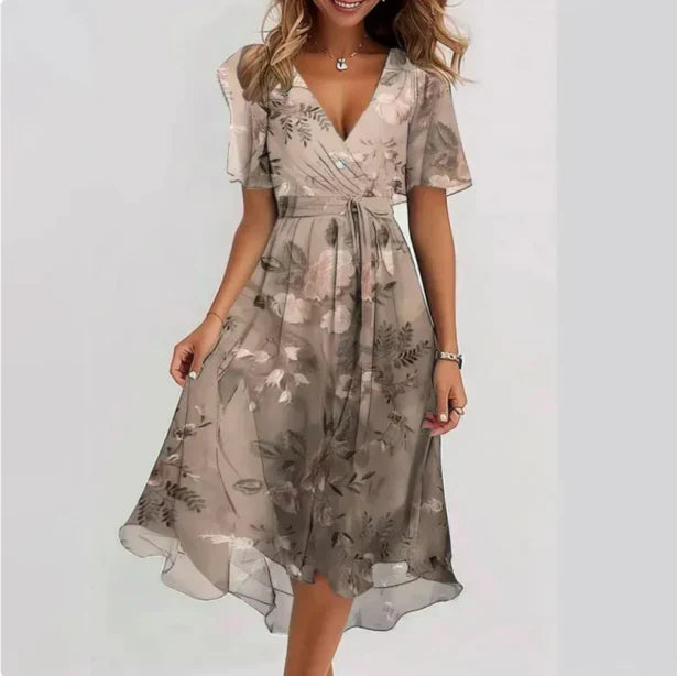 Lunara | Flowing V-Neck Maxi Dress with Elegant Detailing