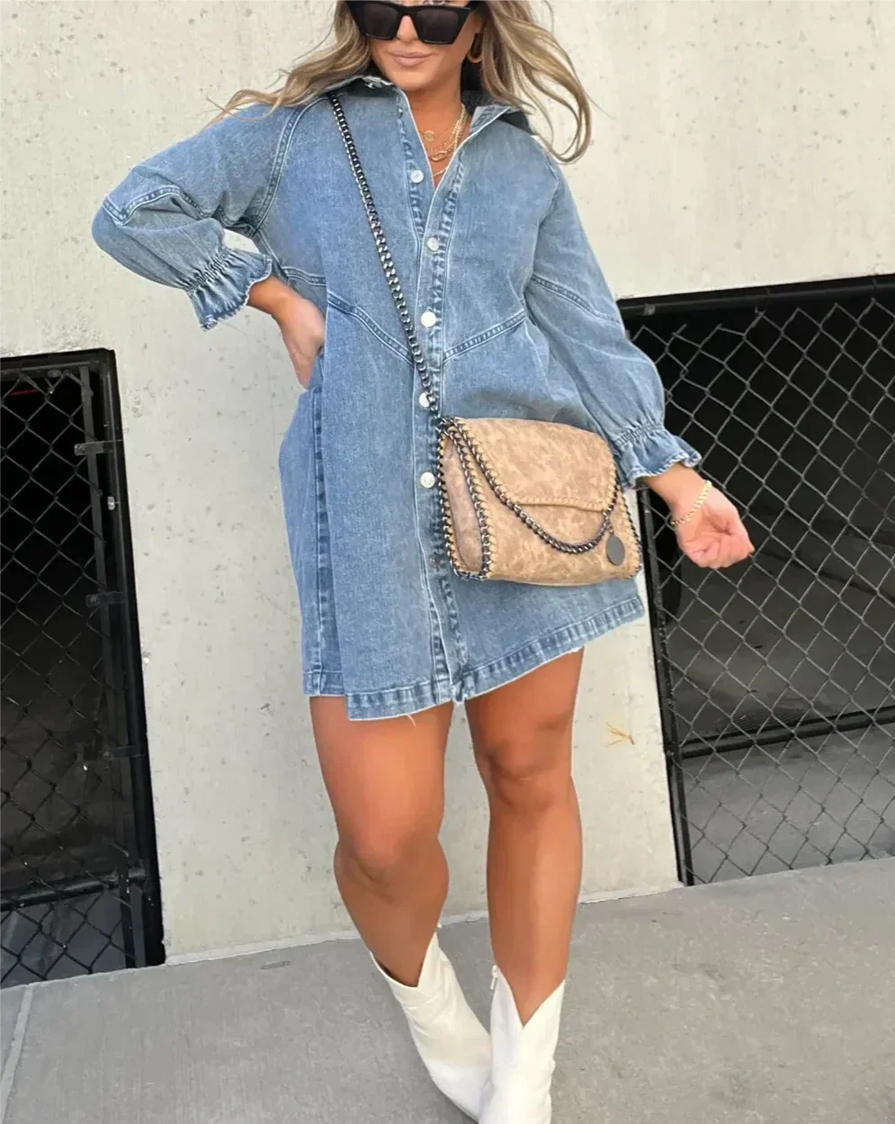 Molly | Denim Long Sleeve Shirt Dress