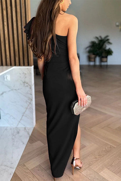 Ruffled Romance Off-Shoulder Midi Dress