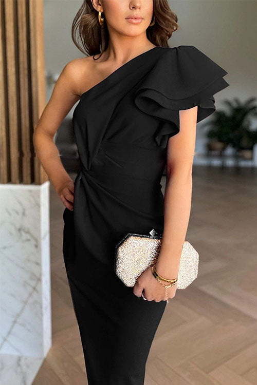 Ruffled Romance Off-Shoulder Midi Dress