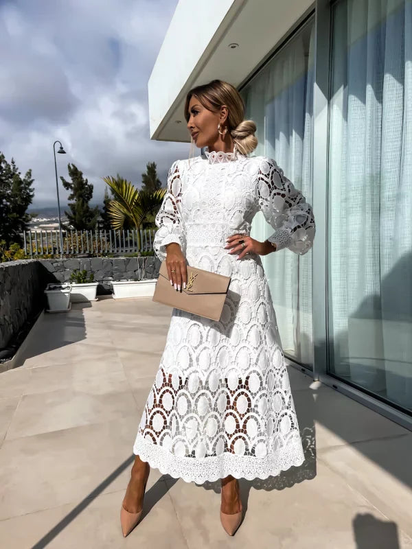 Elaina | Elegant Midi Dress with Delicate Lace Accents