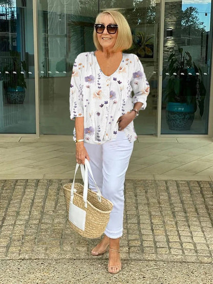 Mira | Cotton and Linen Floral Top