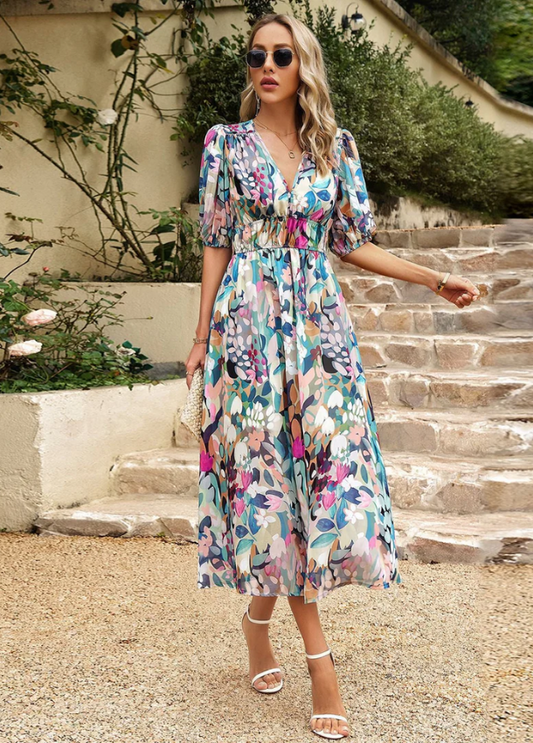 Estina | Elegant Bloom Midi Dress