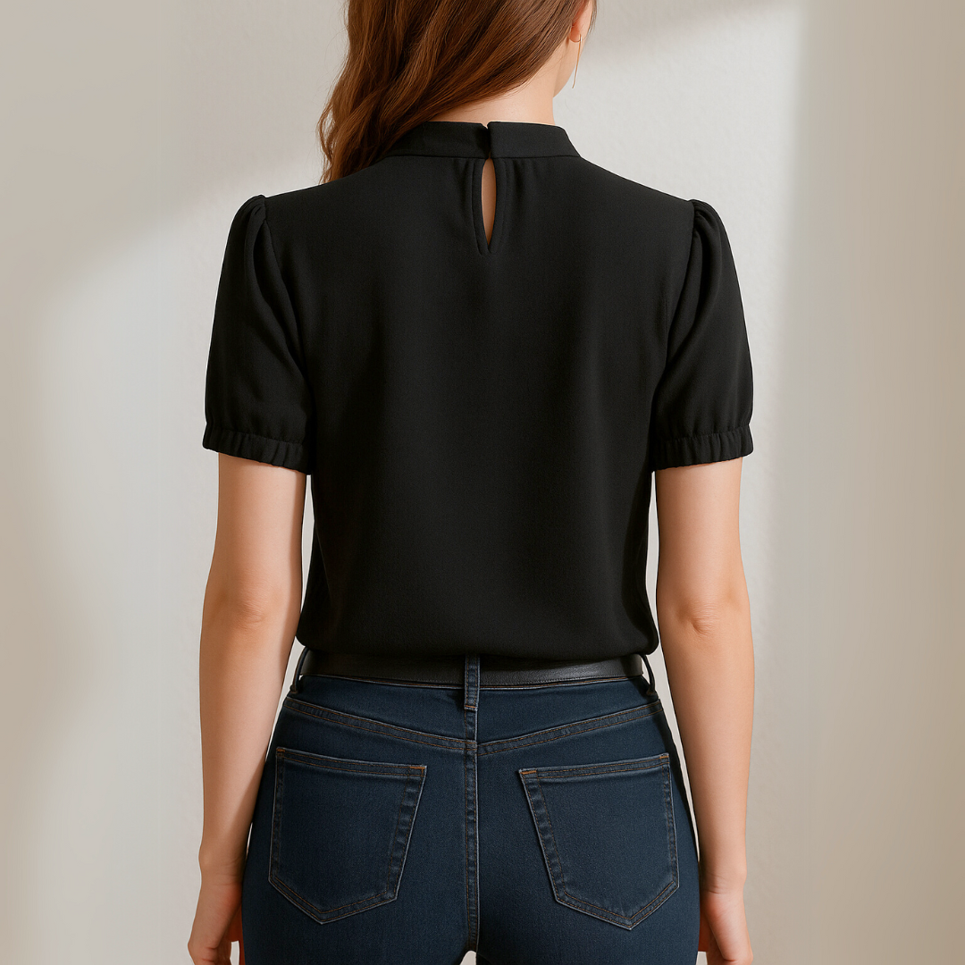 Inge | Black Pleated Blouse with Split Sleeves