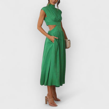 Lucy | Cut-Out Waist Pocketed Holiday Midi Dress