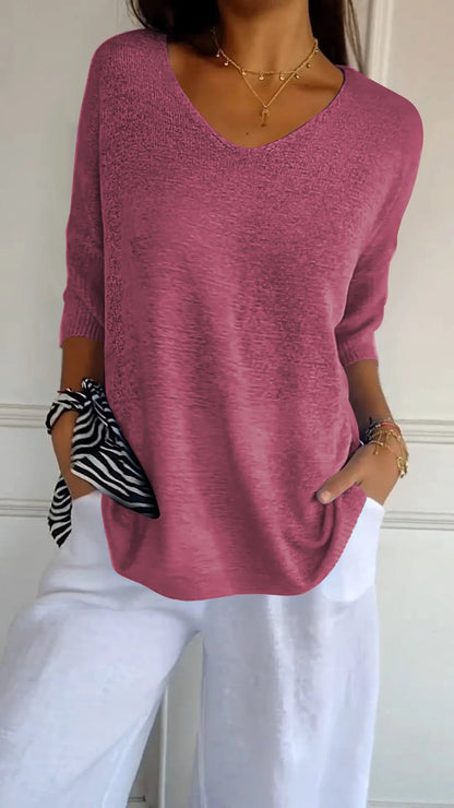Elowen | Plain Knitted Top with V-neckline