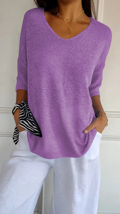 Elowen | Plain Knitted Top with V-neckline