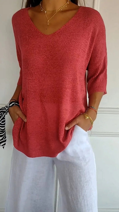 Elowen | Plain Knitted Top with V-neckline