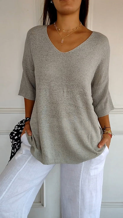 Elowen | Plain Knitted Top with V-neckline