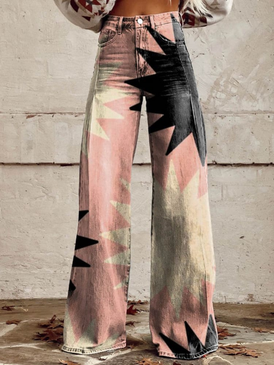 Angeline | Geometric Pattern Wide-Leg Pants