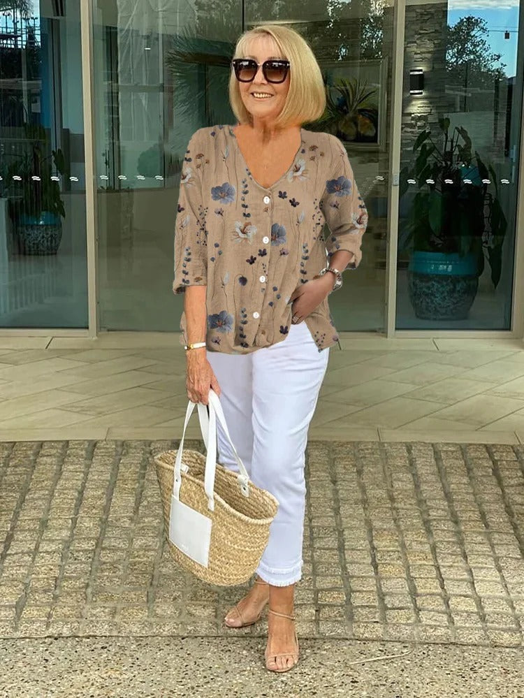 Mira | Cotton and Linen Floral Top