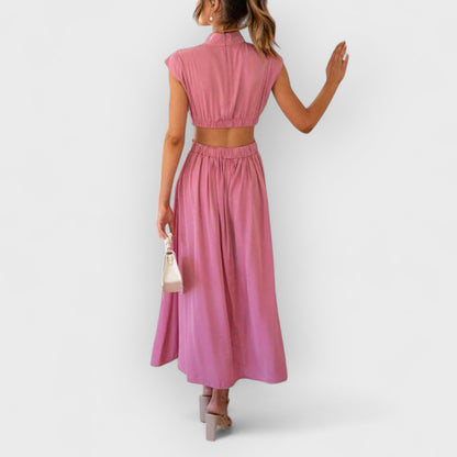 Lucy | Cut-Out Waist Pocketed Holiday Midi Dress