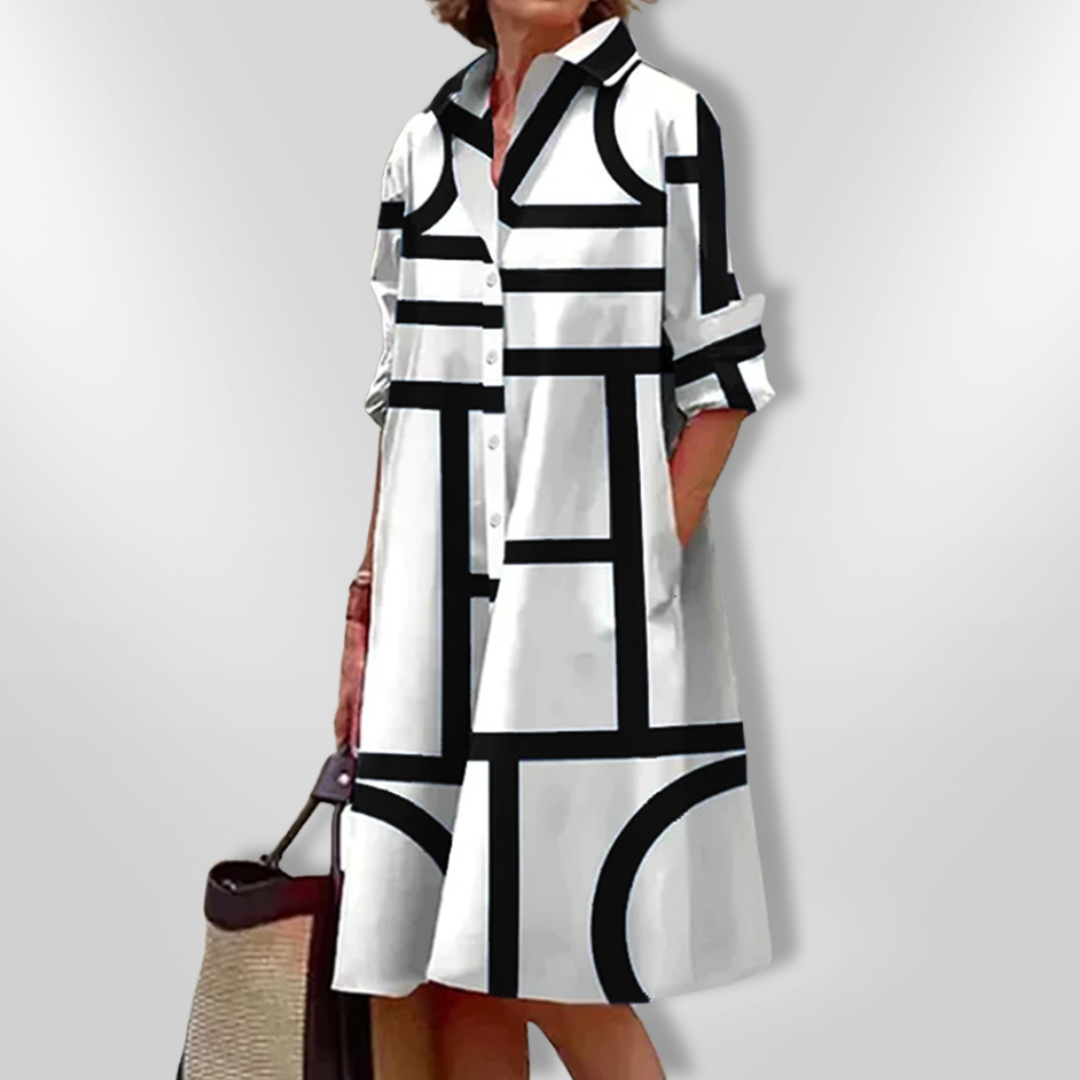 Helena | Geometric Print Midi Dress