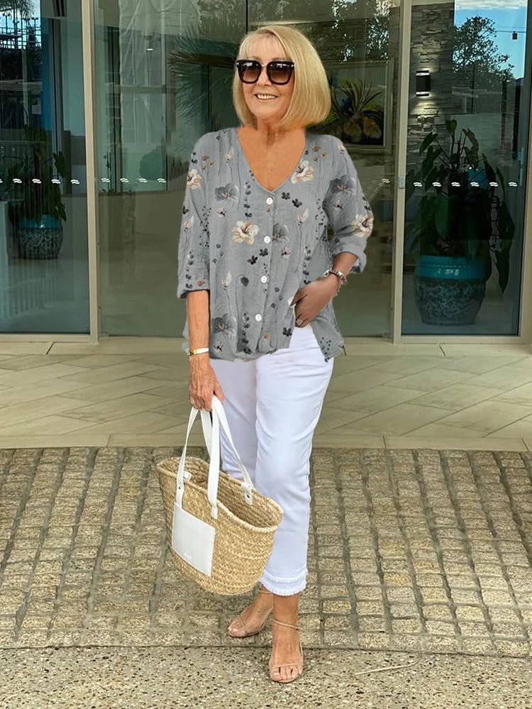 Mira | Cotton and Linen Floral Top