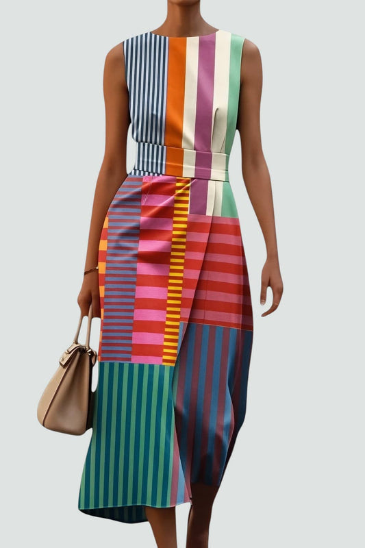Paloma | Midi dress with artistic stripes