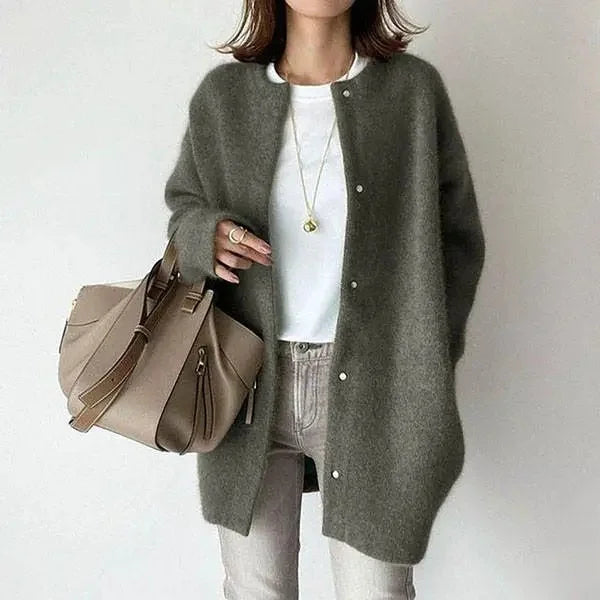 Ultrazachte gebreide bovenkleding dames losse pasvorm wollen jas herfst nieuw ontwerp afslanksensatie kleine nichestijl jas