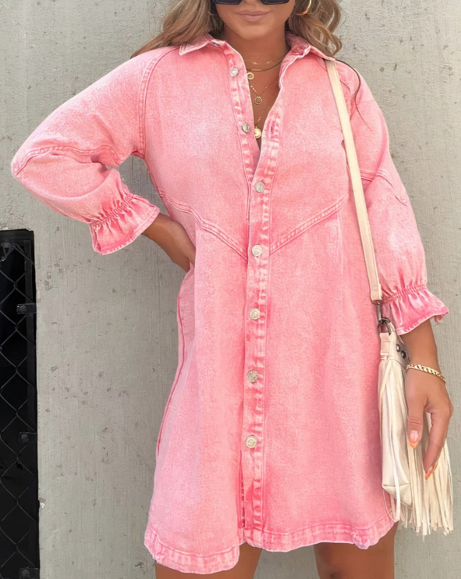 Molly | Denim Long Sleeve Shirt Dress