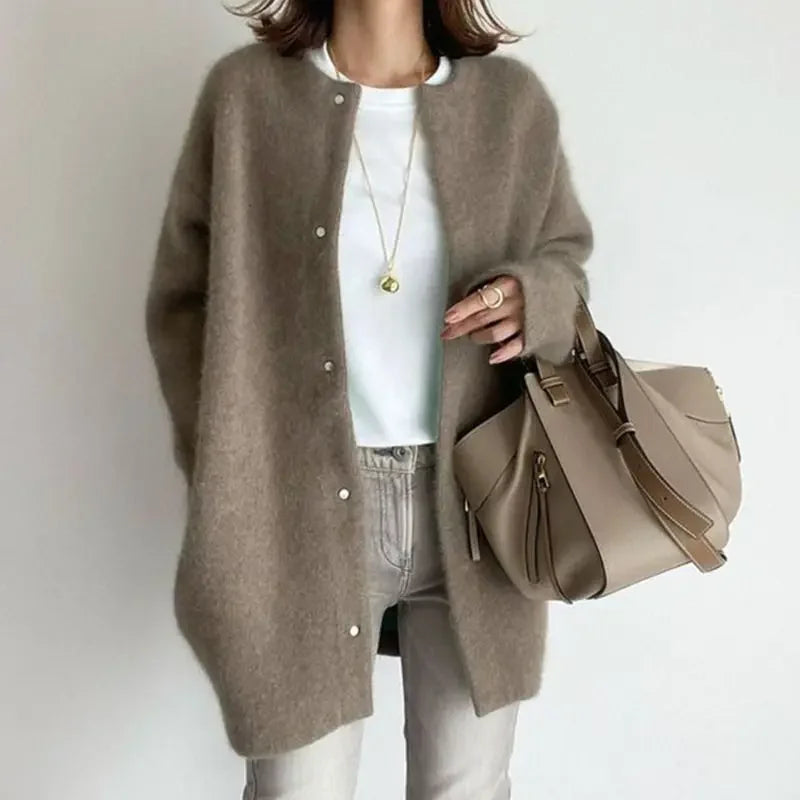 Ultrazachte gebreide bovenkleding dames losse pasvorm wollen jas herfst nieuw ontwerp afslanksensatie kleine nichestijl jas