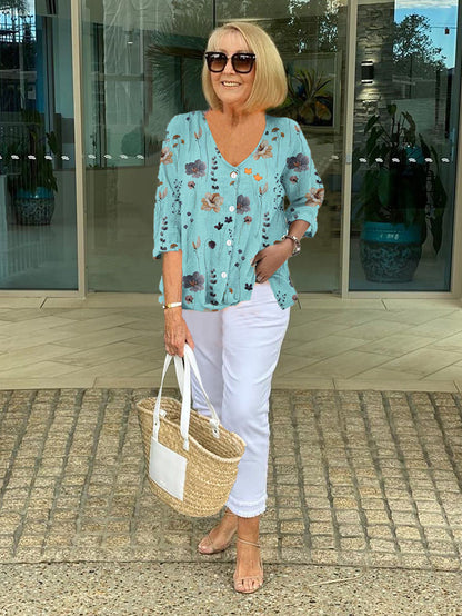 Mira | Cotton and Linen Floral Top
