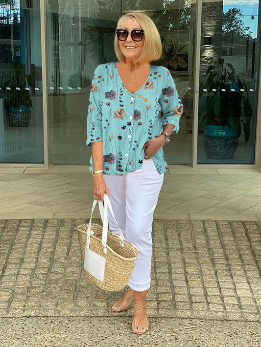 Mira | Cotton and Linen Floral Top