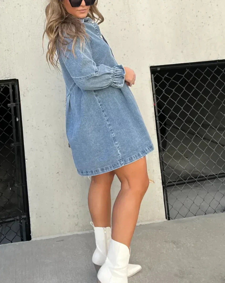 Molly | Denim Long Sleeve Shirt Dress