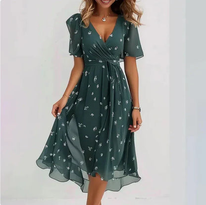 Lunara | Flowing V-Neck Maxi Dress with Elegant Detailing