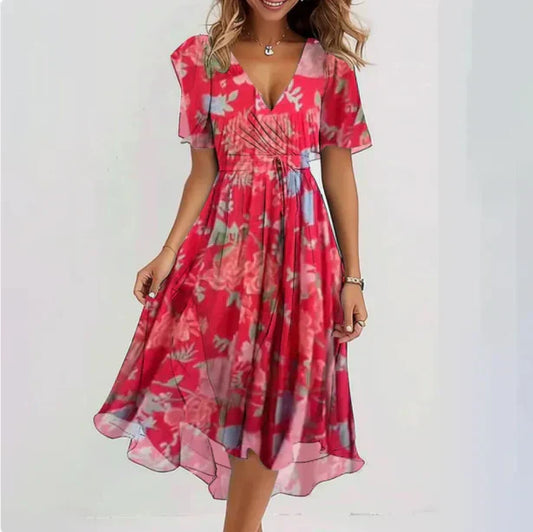 Lunara | Flowing V-Neck Maxi Dress with Elegant Detailing