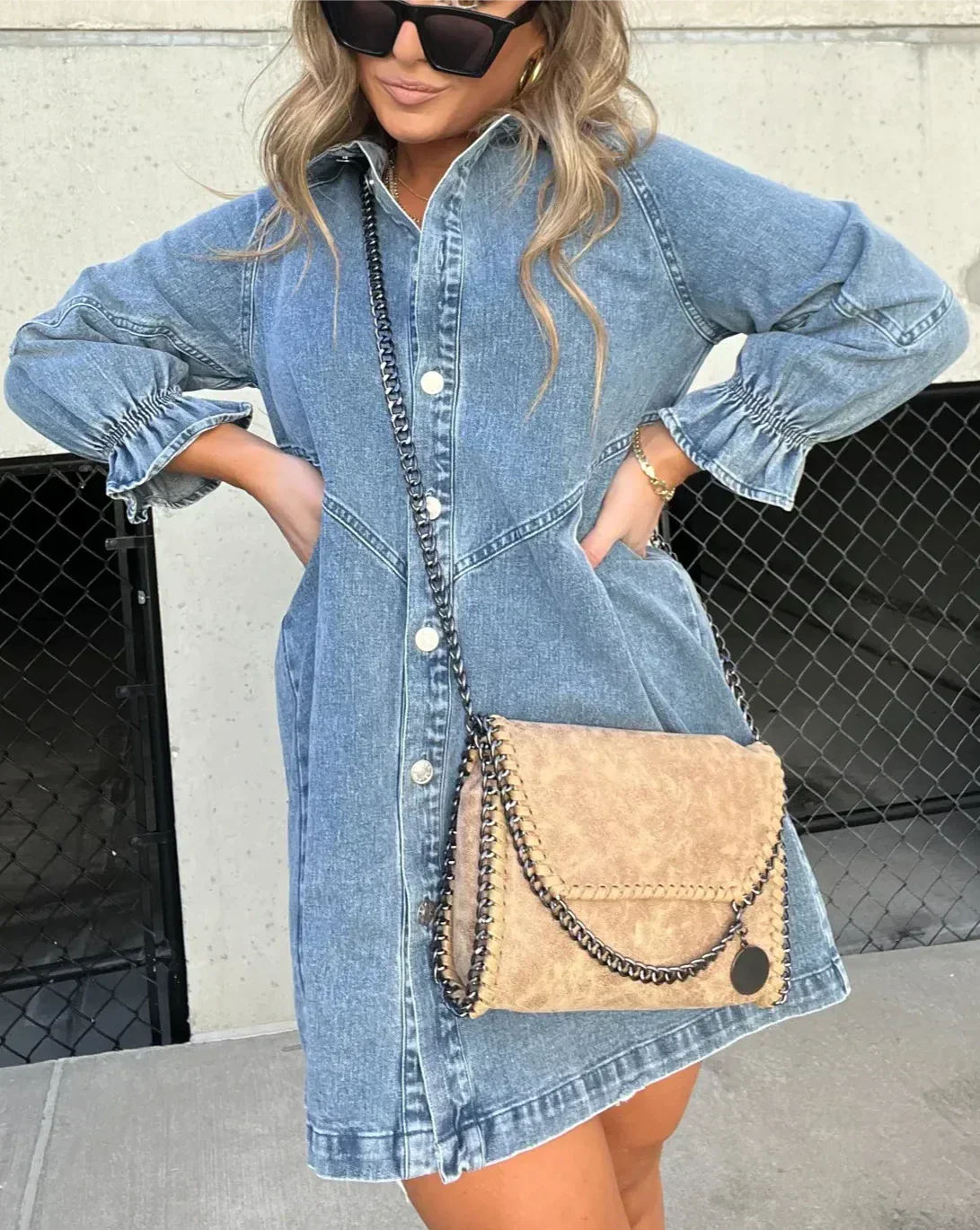 Molly | Denim Long Sleeve Shirt Dress