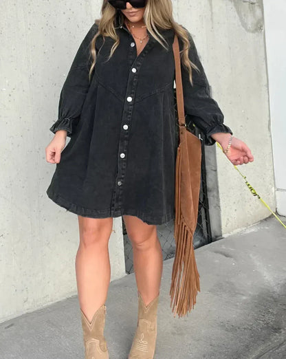 Molly | Denim Long Sleeve Shirt Dress