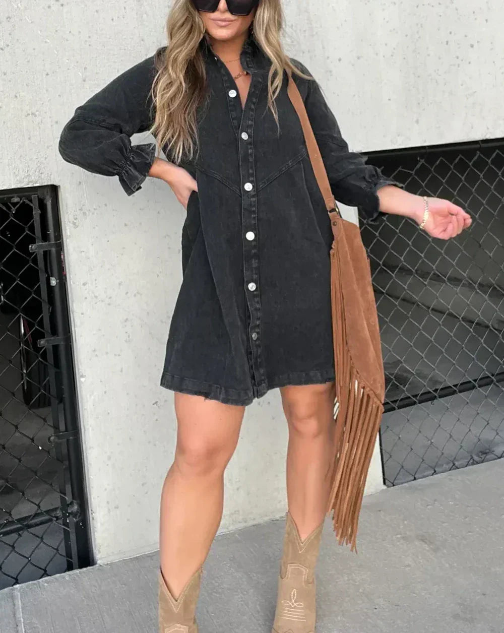 Molly | Denim Long Sleeve Shirt Dress