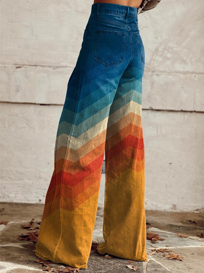Katarina | Vintage Chevron Wide-Leg Pants