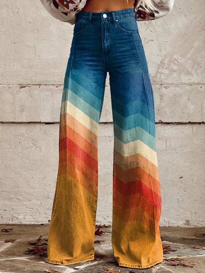 Katarina | Vintage Chevron Wide-Leg Pants