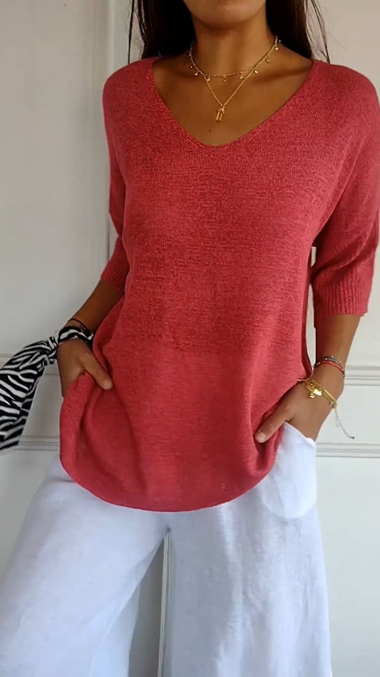 Elowen | Plain Knitted Top with V-neckline