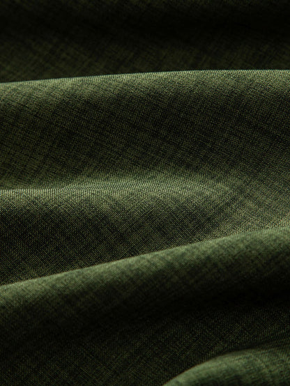 Linen Set with Short Sleeve Mandarin Collar Shirt & Straight-Leg Trousers
