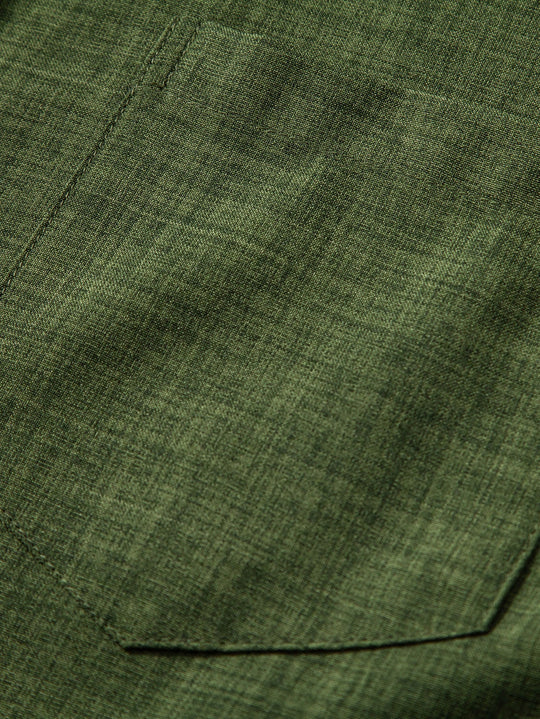 Linen Set with Short Sleeve Mandarin Collar Shirt & Straight-Leg Trousers